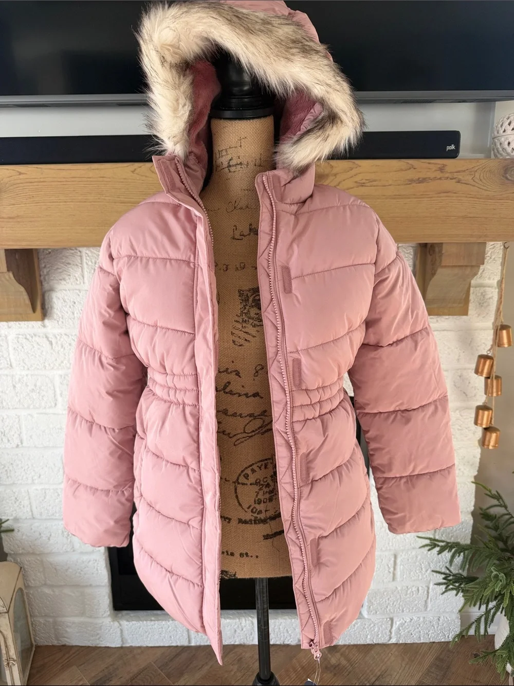 The Children's Place Pink Faux-Fur Hooded Puffer Coat